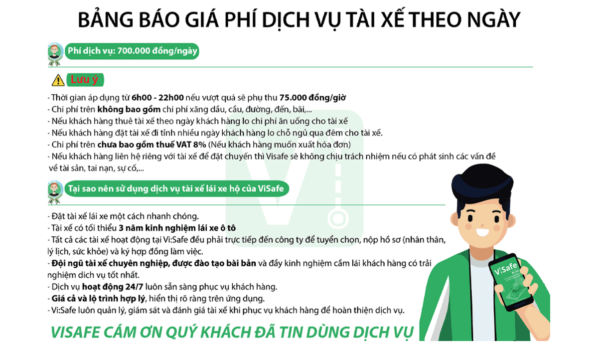 bảng báo giá thuê tài xế lái xe theo ngày