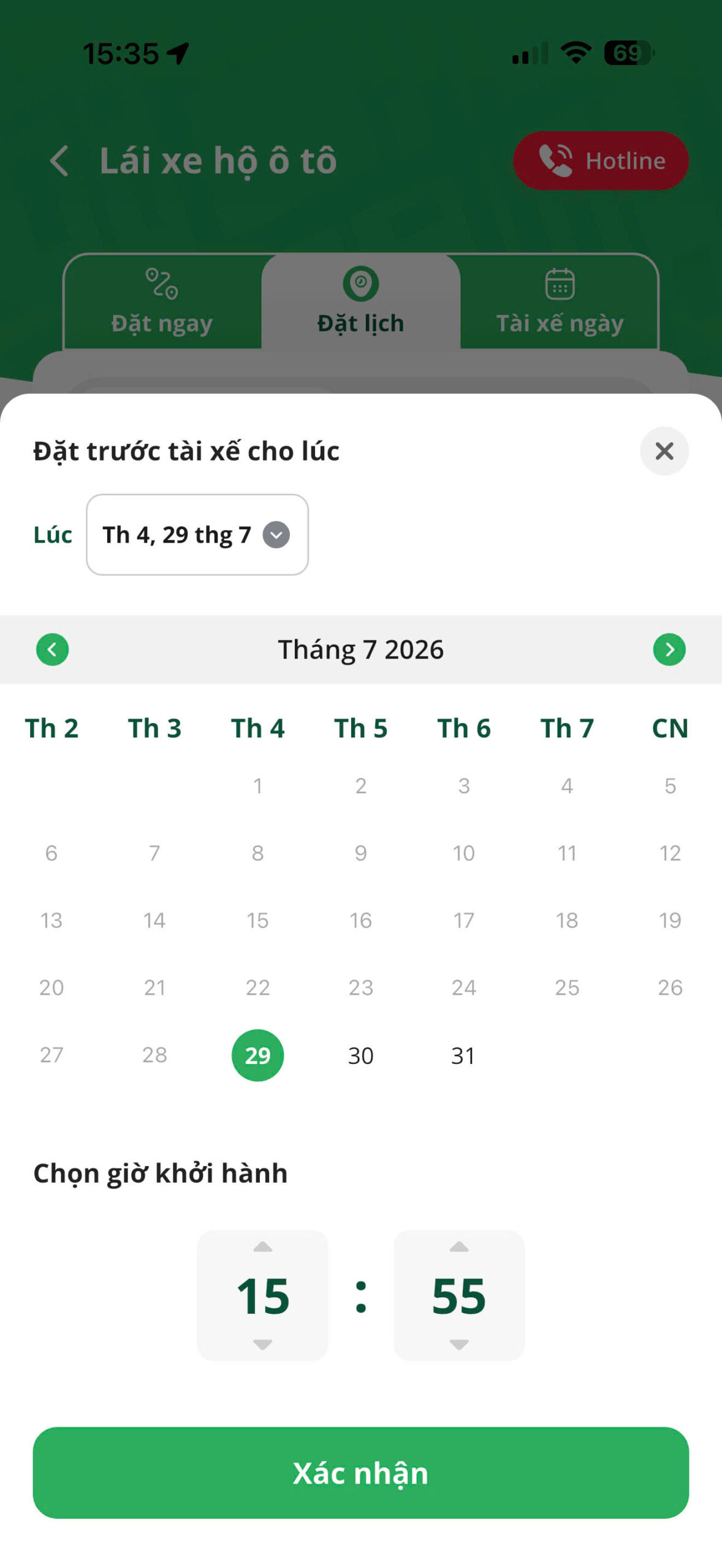 Chọn ngày và giờ cần đặt