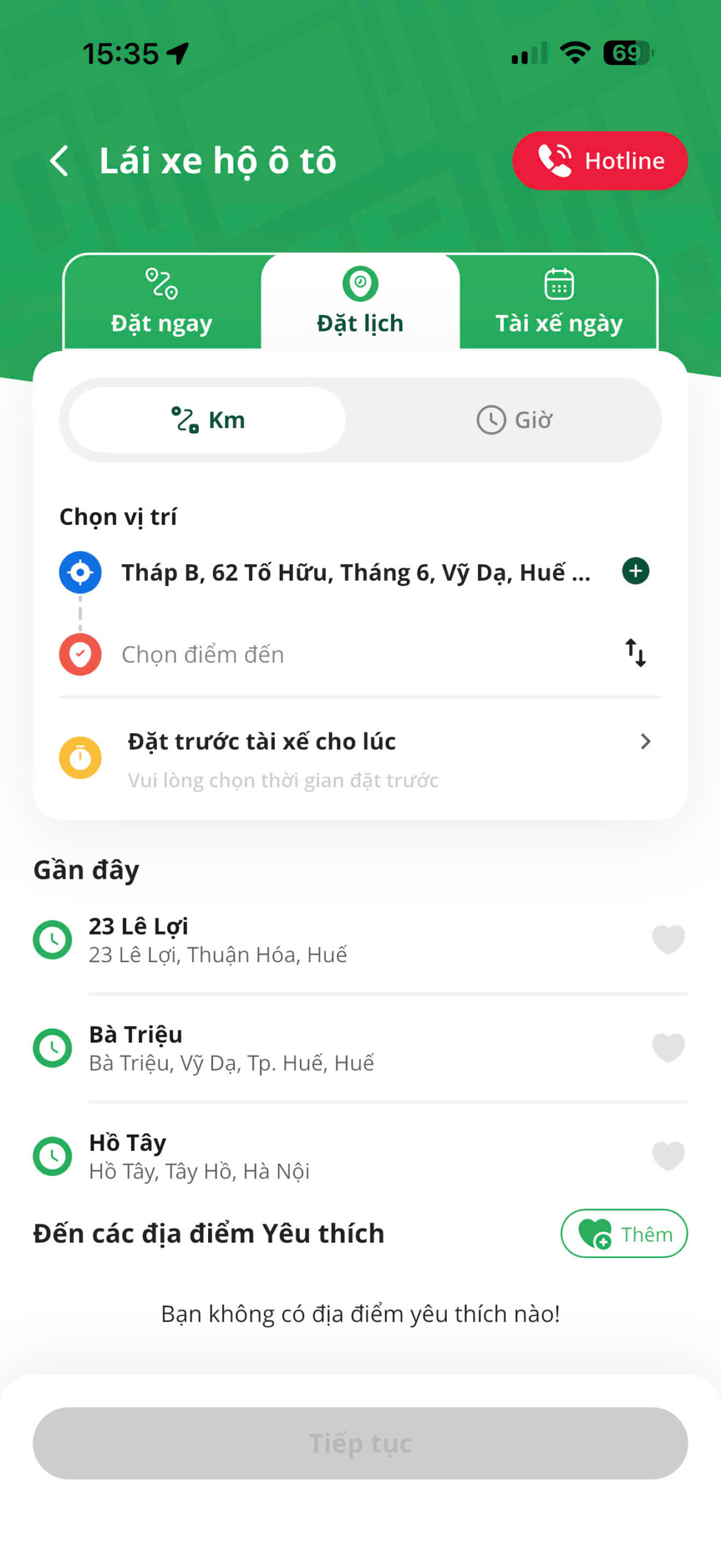 Chọn tính năng đặt lịch