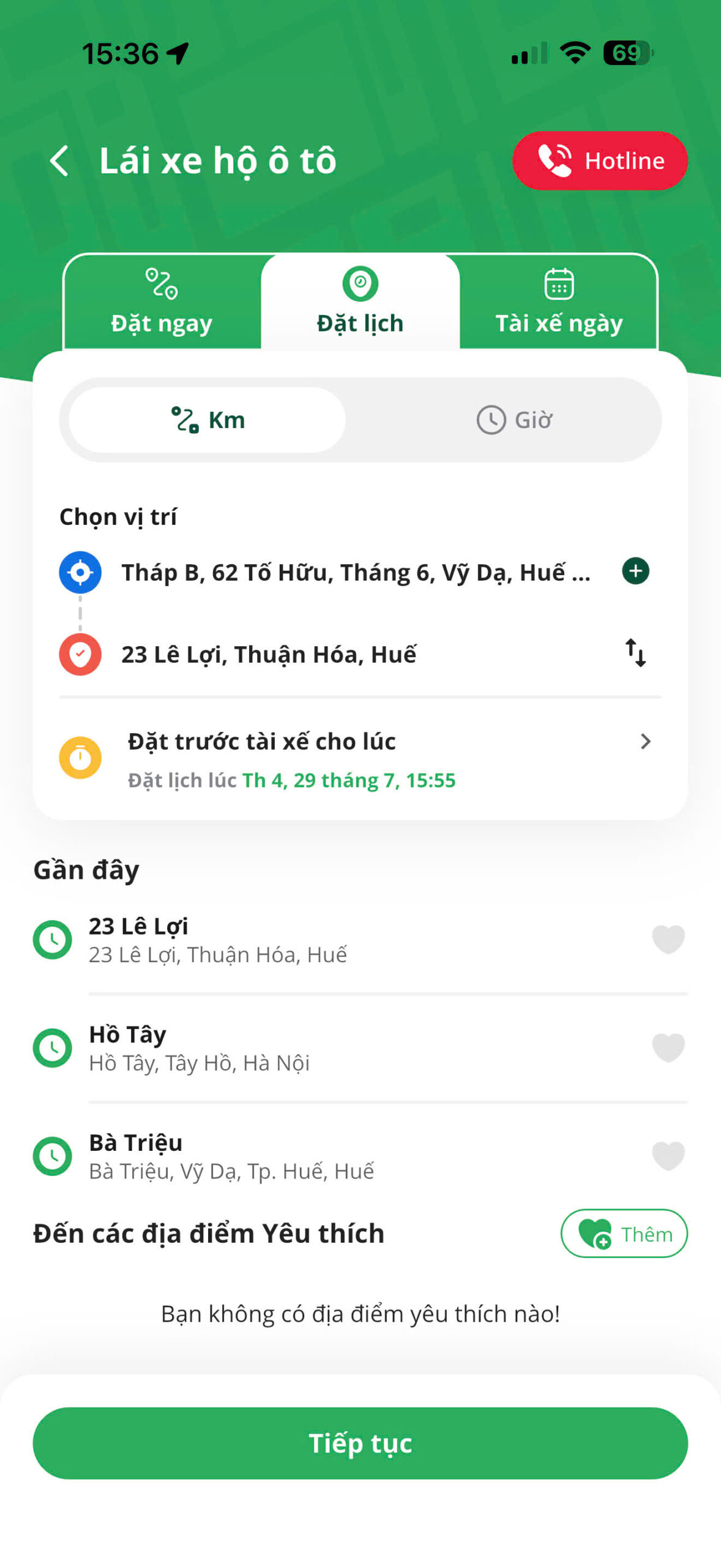 Nhập điểm đón điểm đến
